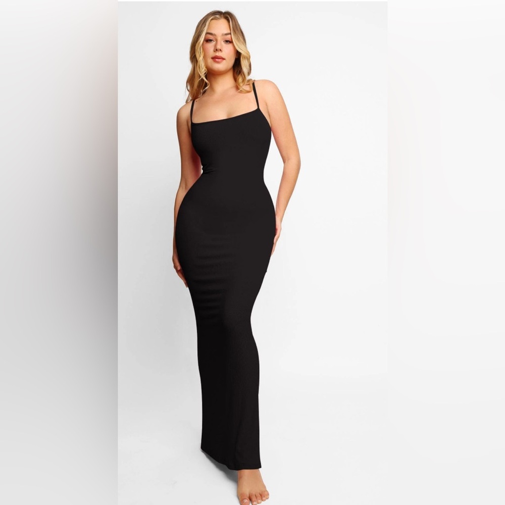 Sharper Bodycon Black Ribbed Cami Built in Shapewear Maxi Dress Size XL